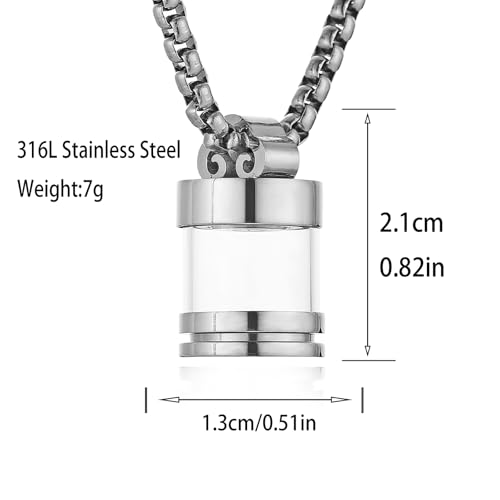 STWTR Stainless Steel Glass Transparent Urn Pendant Pet Urn Necklace that Can Be Opened for Both Men and Women Silver