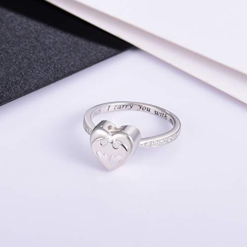 Fookduoduo Bat Cremation Ring for Ashes - 925 Sterling Silver Memorial Keepsake Jewelry Rings Heart Urn Earns for Ashes of Human/Pet 7