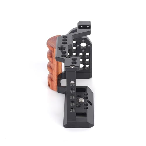 Frame Cage for Sony Alpha A6400/A6500/A6300/A6100/A6000 Camera, Full Protection Frame Rabbit Cage with Multiple 1/4" 3/8" Screw Holes, Cold Shoe and Arca Quick Release Plate & Wooden Handgrip