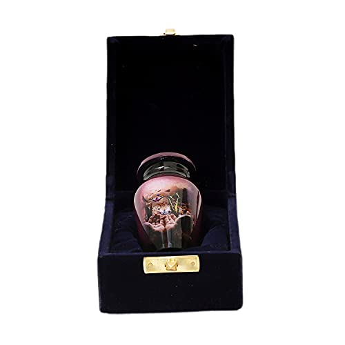 HLC Butterfly Purple Finish Small Keepsake Urn - 3 cu.in Capacity with Velvet Box Bag
