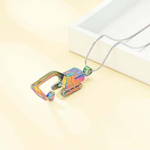 Excavator Urn Necklace for Ashes Stainless Steel Cremation Jewelry Memorial Human Ashes Keepsake Pendant for Women Men Memorial Urn Necklace rainbow