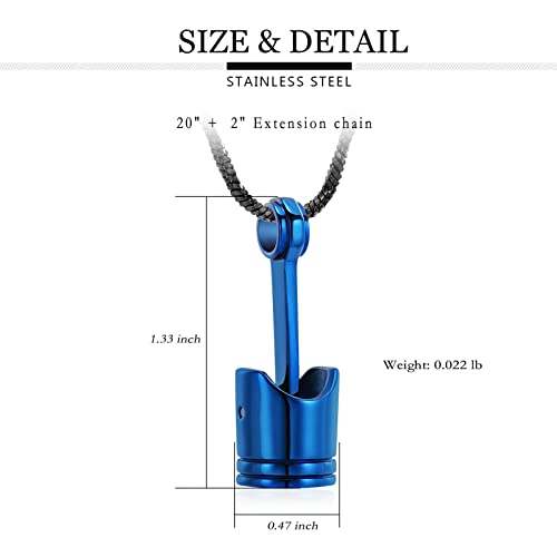 Yinplsmemory Mens Cremation Jewelry Motor Piston Urn Necklace for Ashes Keepsake Memorial Ashes Jewelry for Human/Pet Ashes blue