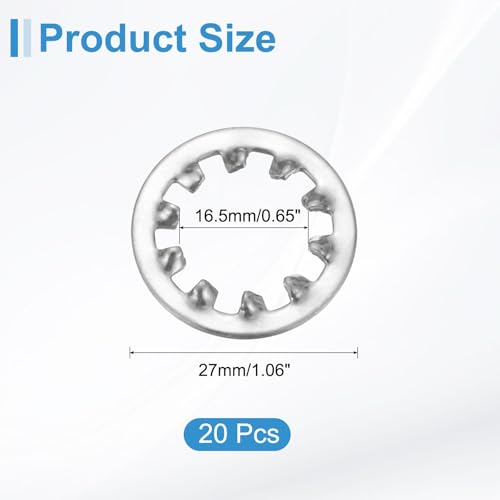 uxcell 20Pcs 5/8 Internal Tooth Lock Washer, 304 Stainless Steel Multi-Tooth Star Washer Locking Fastener, Silver Tone