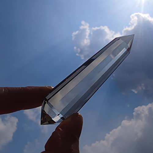 7cm 12 Sided Facet Smokey Crystal Vogel Smoky Double Terminated Wands Rock Quartz Point Reiki Healing Stone DT for Spiritual Meditation Energy Generator Gemstone Stick Cristal Wond for Chakra Gift