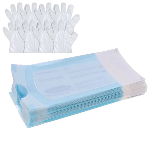 Disposable Sterilisation Bags, 100 x Sterilisation Bags 9 x 16.5 cm with Sealing Sterilising Bag, Sterilising Bag for Autoclaves, Self-Adhesive, Sterilising Bags for Autoclaves