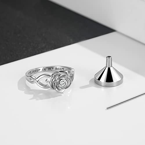 Rose Flower Cremation Urn Ring Holds Loved Ones Ashes 925 Sterling Silver Cremation Keepsake Ring Jewelry for Women Mom rose cremation ring 8