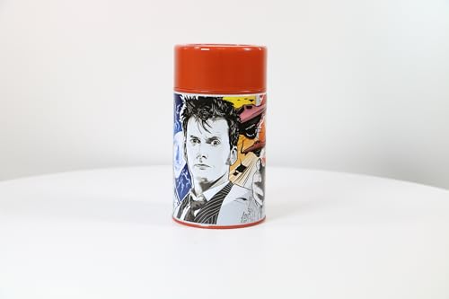 Surreal Entertainment Dr. Who Tenth Doctor Tin Titans lunchbox with beverage container, featuring Doctor Who themed design.