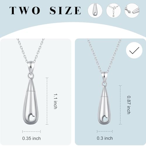 925 Sterling Silver Urn Pendant Necklace Teardrop Cremation Jewelry for Ashes Memorial Keepsake for Women