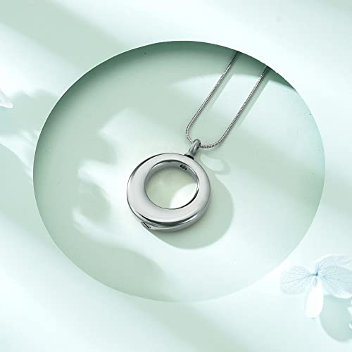 Circle of Life Eternity Urn Necklace for Ashes for Women Men Stainless Steel Cremation Jewelry Memorial Pendant for Ash Holder Silver