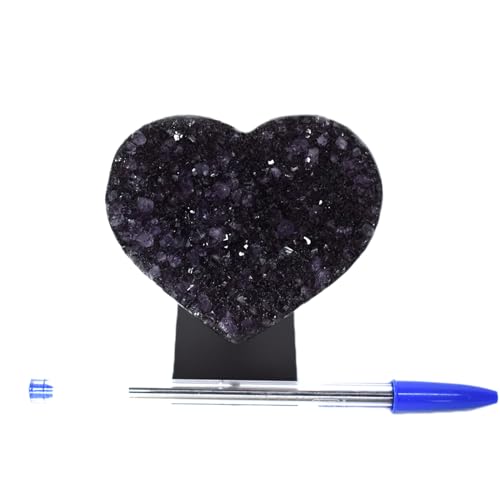 JIC Gem Deep Purple Amethyst Cluster Natural Druzy Heart 3.5" AA Color Beautiful Amazing Geodes Spiritual Healing Home and Office Decor with Base 3.5"