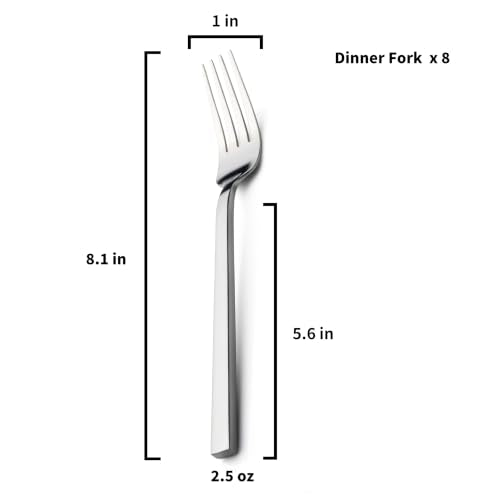 Alata Cube 8-Piece 8.1 Inches Forged Stainless Steel Dinner Forks, Mirror Finish, Dishwasher Safe
