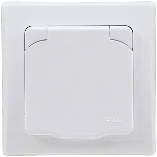 ChiliTec Delphi IP44 Flush-Mounted Socket, White | 250V 16A Protective Contact, Hinged Cover with Seal, Suitable for Indoor and Outdoor Use, Increased Contact Protection, Ideal for Bathrooms and Kitchens