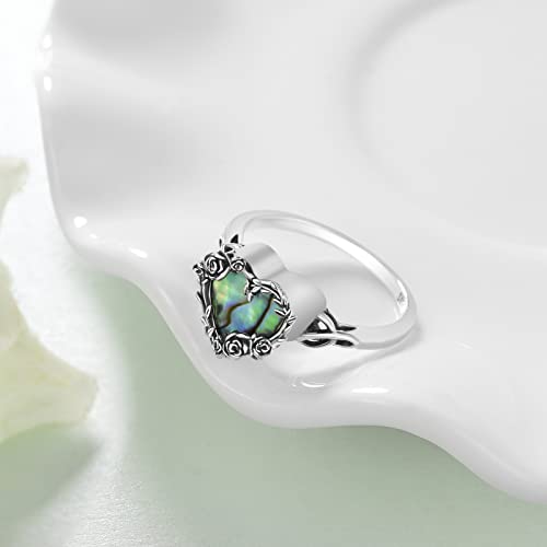 925 Sterling Silver Urn Ring for Ashes - Abalone Shell Heart Cremation Keepsake Jewelry for Women - Human Ashes Ring 8