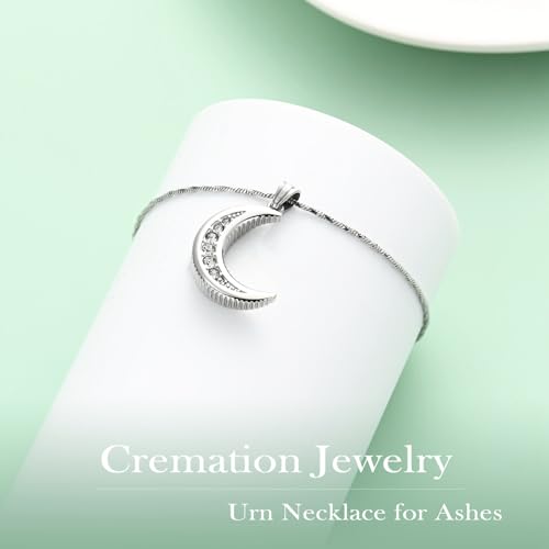 Yinplsmemory Cremation Jewelry Crescent Moon Urn Ashes Necklace for Women Men Memorial Human Pet Ashes Holder Pendant Necklace Silver