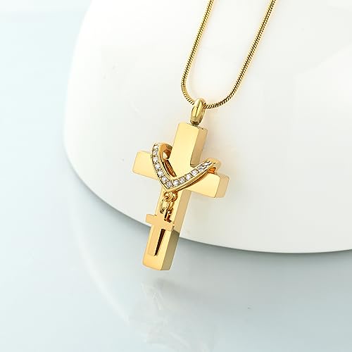 Cremation Jewelry Cross Urn Necklace for Ashes Stainless Steel Cross Urn Pendant Ashes Holder Memorial Jewelry Gold