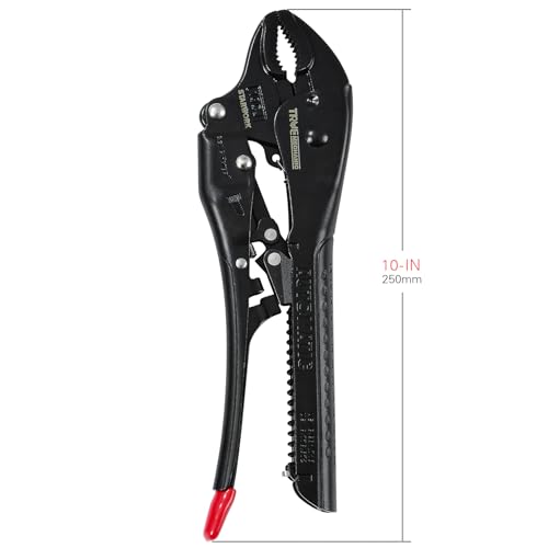 STARWORK TRUE MECHANIC 10-inch automatic curved jaw locking pliers, vise grip tool isolated on white background