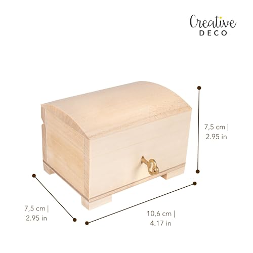 Creative Deco small wooden jewelry box with lock, featuring compact storage and elegant design, measuring 4.17 x 2.95 x 2.95 inches.