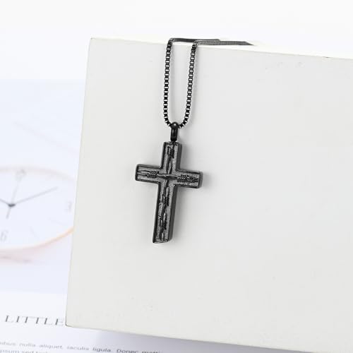XSMZB Cross Urn Necklace for Loved Ones Memorial Ash Holder Cross Cremation Jewelry for Ashes Pendant Funeral Keepsake Necklaces Gift Black