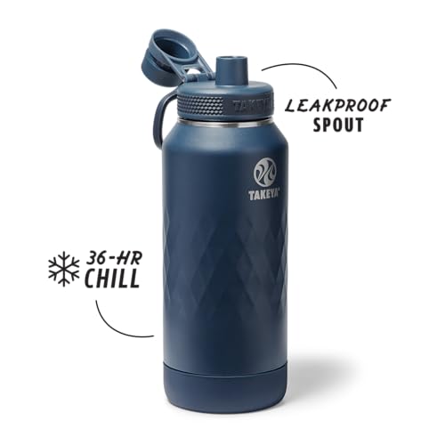 Takeya Sport Triple Insulated Water Bottle with Spout Lid and Ice Blocker (32 oz, Indigo) - Triple Wall, Leakproof, Stainless Steel Water Bottle for Gym & Outdoor Use 32 Ounces