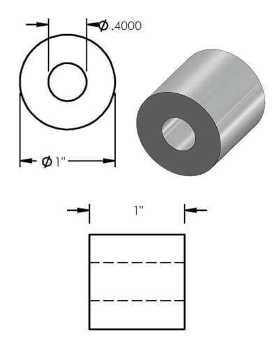 Black aluminum round spacer, 1 inch OD x 3/8 inch ID, 1 inch length, 5 pack by Metal Spacers Online