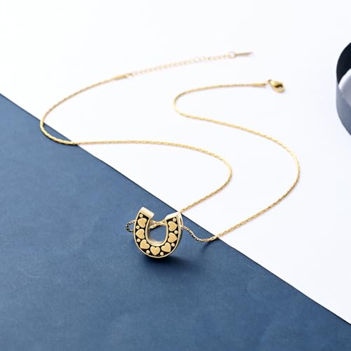 constantlife Cremation Jewelry for Ashes Horseshoe Urn Necklace for Women Men Human Pet Memorial Pendant Ashes Holder Funeral Keepsake Golden