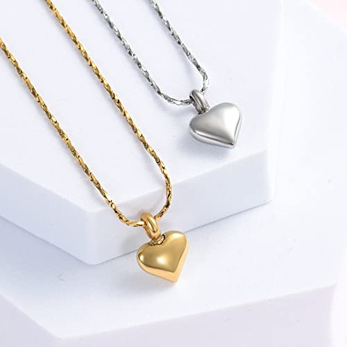 Imrsanl Small Heart Urn Necklace for Ashes Cremation Jewelry for Women Stainless Steel Pendant Memorial Ash Holder Loved Ones Keepsake Silver & Gold