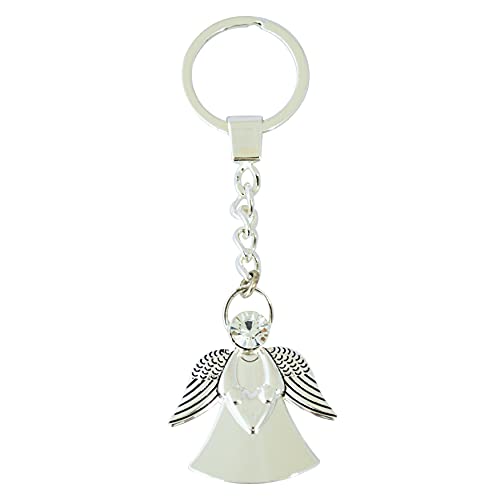 HOX Guardian Angel Silver Finish Angel Floating Keychain for Friendship | Rhinestone in Angels Head | Gift with Inspirational Message for Birthday and Any Occasion
