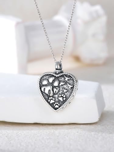 Cremation Necklace for Ashes 925 Sterling Silver Pet Paw/Butterfly Memorial Cremation Keepsake Pendant Jewelry Women Keepsake Bereavement Gift C1-Pet