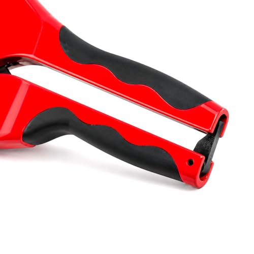 Superior Tool 37116 one-handed 2-inch PVC ratcheting pipe cutter black and red handle