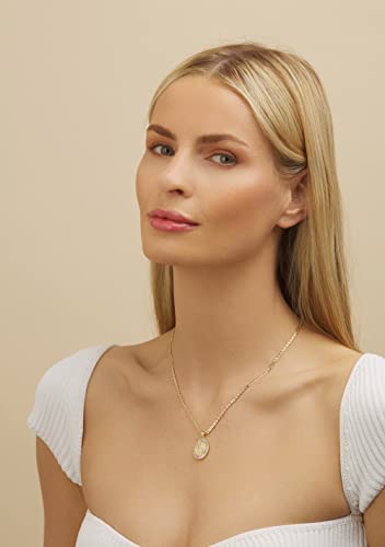 Barzel 18K Gold Plated Flat Mariner/Marina 060 3MM Chain Necklace With Cubic Zirconia Virgin Mary Guadalupe Charm Pendant 18 Inches