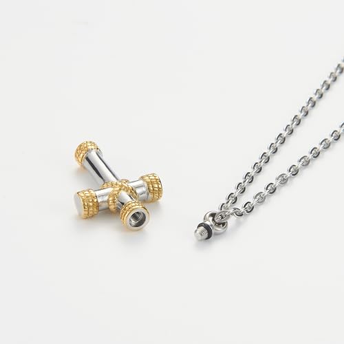 Cross Cremation Urn Necklace for Ashes Pendant for Men Silver
