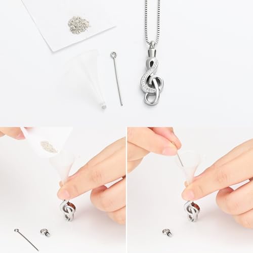 XSMZB Cremation Jewelry Crystal Music Note Urn Necklace for Ashes Stainless Steel Necklace Urn Cremation Memorial Ashes Holder Keepsake Pendant Locket Silver