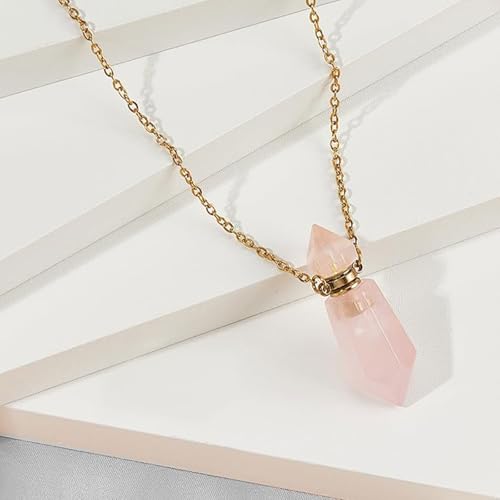 Cremation Jewelry Urn Necklaces for Ashes for Women Men, Natural Crystal Stone Memorial Keepsake Pendant Urn Locket for Human Ashes Holder Pink