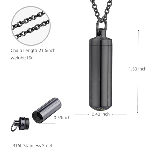 Cremation Jewelry for Ashes Pendant Urn Necklace Cylinder Keepsake Ashes Memorial Jewelry Necklace with Fill Tool Urn Memorial Ash Black
