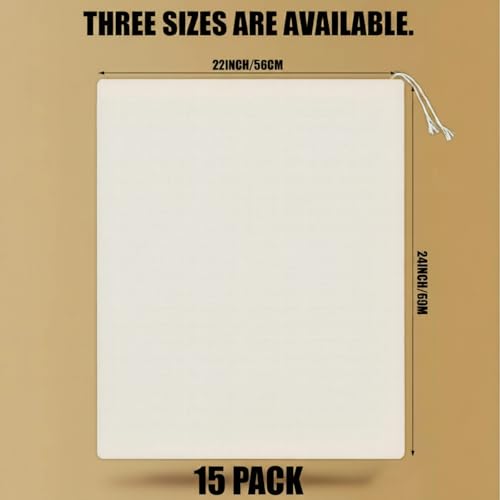 Pangda 15 Pcs Muslin Bags, Large Cotton Drawstring Bags, 22 x 24 Inch