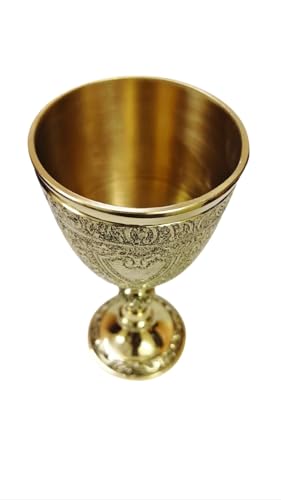 Bona fide 2 pieces brass goblet embossed design,Premium Goblet Champagne Flutes Coupes Wine drinking Glass,tumbler cups for water juice milk beer ice tea set of 2 pieces brass chalice cup 7 oz each