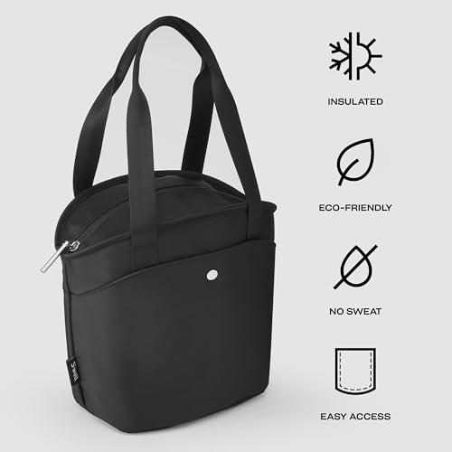 S'well Insulated Lunch Tote 10L, Onyx, Leakproof Lining With Waterproof Zip Closure, Multiple Pockets For Packing, Inner Strap Holds Water Bottle, Fits S'well Salad Bowl Kit Or Bento Box