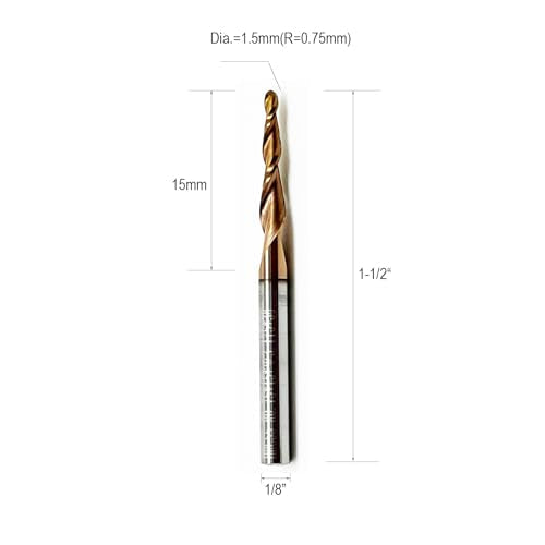 Hwaynct 5-piece tapered ball nose end mill set with 1/8-inch shanks for CNC 3D woodworking and detail carving