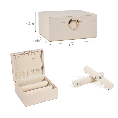Bracelets Organizer with 2Rods Necklace Hooks for Women Girl Bracelet Display Holder for Watch Bangles PU Leather Jewelry Box Beige