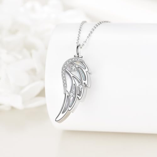ONEFINITY Urn Necklace for Ashes 925 Sterling Silver Ashes Pendant Necklace Keepsake Cremation Memorial Jewellery Gift for Women Men angel wing