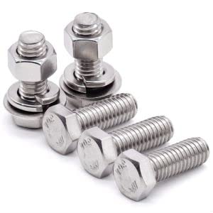[Australia - AusPower] - 8 Sets Glvaner 3/8-16 x 1" Stainless Steel Hex Head Screws Bolts, Nuts, Flat & Lock Washers, 18-8 (304) Stainless Steel, Full Thread, Coarse Thread 3/8-16 x 1" 8 