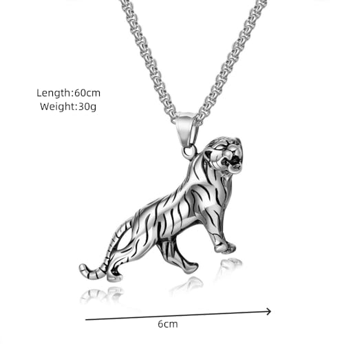 Leopard Stainless Steel Pendant Necklace for Men Women,Retro Faith Necklace, Jewelry Gift,Retro Silver Chain Necklace 23.6 Inch(Send Gift Box)