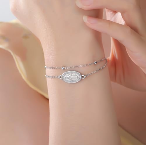 Virgin Mary Cross Bracelet for Women Virgen de Guadalupe Our Lady of Guadalupe Mother Mary Bracelet Miraculous Medal Christian Amulet Catholic Faith Jewelry Baptism Gift silver 5