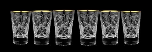 World Gifts Elegant and Modern Russian Cut Crystal Shot Glasses for Hosting Parties and Events - 1.3oz, Shot Glasses Gold Rim, Set of 6