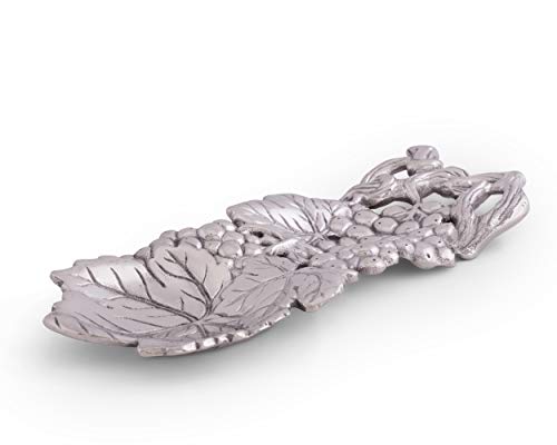 Arthur Court Grape Pattern Spoon Rest - Aluminum Metal Decorative - Holder for Kitchen, Spatula Ladle, Brush and Other Cooking Utensils 8.5 inch x 3.5 inch