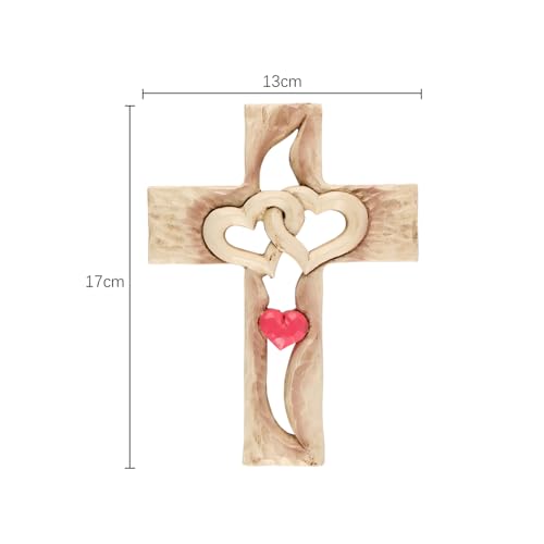 Sarini Wooden Cross Hand Carved Wall Decoration Red Love Cross Fade Resistant Home Decor for Living Room Bedroom Office Spiritual Wall Art