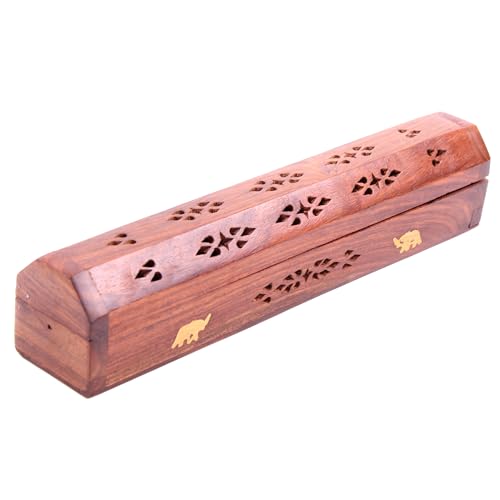 Puckator Sheesham Wood Ashcatcher Incense Burner Box Elephants - Spiritual Zen Gothic Incensé Insence Sticks Cones Holder Burner - Home Aesthetic Yoga Room Decor Accessories Gift