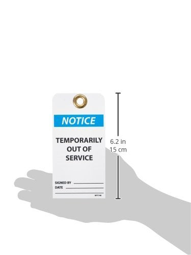 NMC RPT148G Notice – Temporarily Out of Service Tag – [Pack of 25] 3 in. x 6 in. 2 Sided Vinyl Notice Tag with White/Black Text on Blue/White Base
