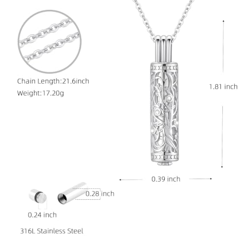 Cylinder Tree of Life Urn Necklace for Ashes Cremation Jewelry Vial Pendant for Women Men Memorial Keepsake for Loved Ones - Always In My Heart