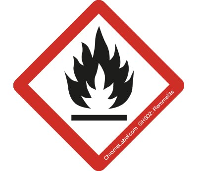 ChromaLabel 4 by 4 Permanent Durable Square D.O.T. Hazard Labels, GHS02: Flammable Pictogram Label, 100/Roll 4" x 4" GHS02 - Flammable